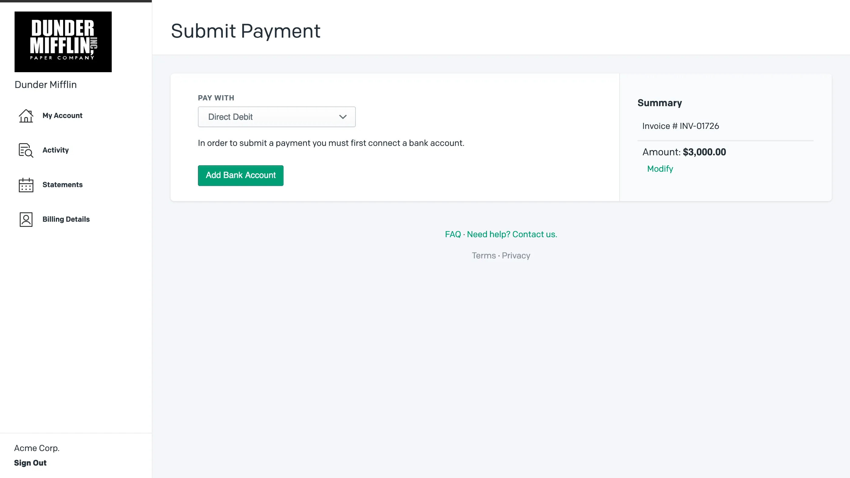 Pay Invoice with Direct Debit