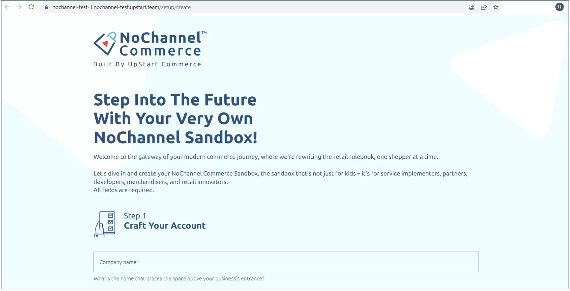 UpStart Commerce Sandbox Account Set Up