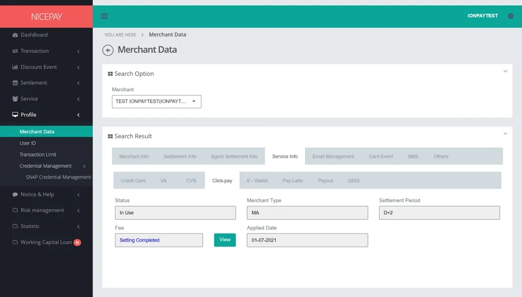 Merchant Data - Service Info - Pay Later Merchant Data - Service Info - Pay Later