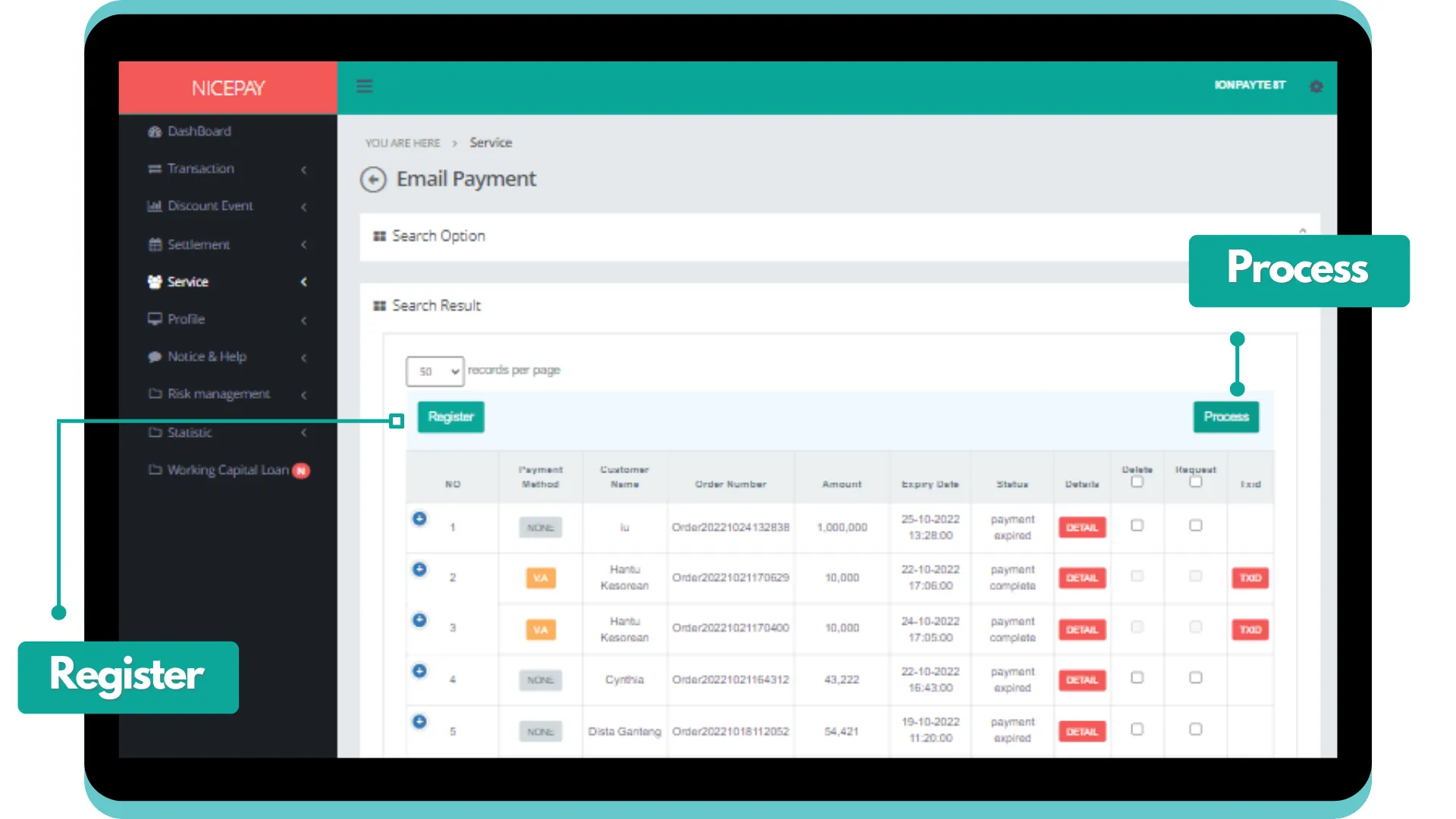 Email Payment - Search Result