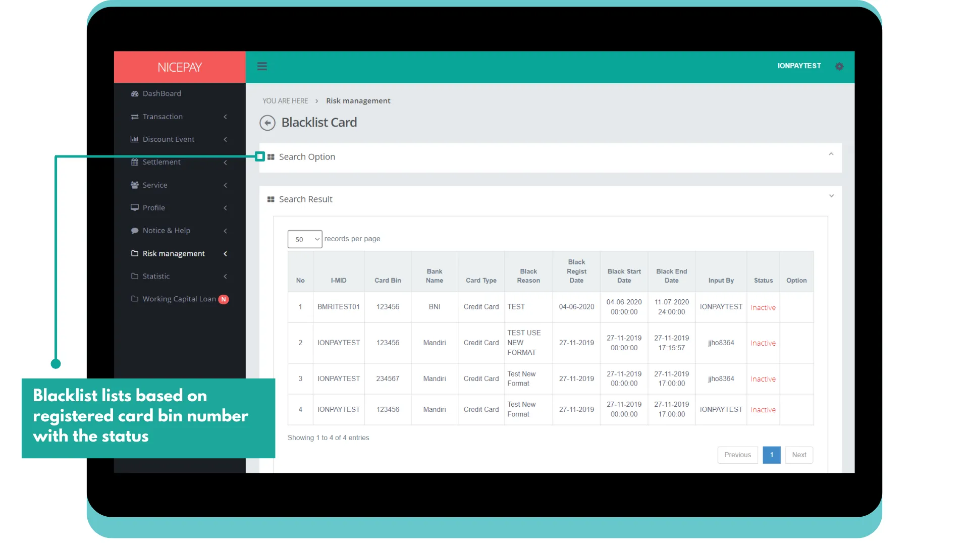 Blacklist Card - Search Result - By Card Bin Number Blacklist Card - Search Result - By Card Bin Number