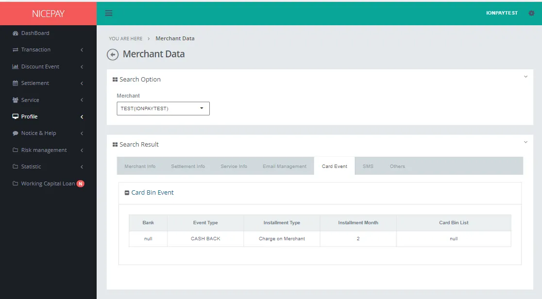 Merchant Data - Card Event