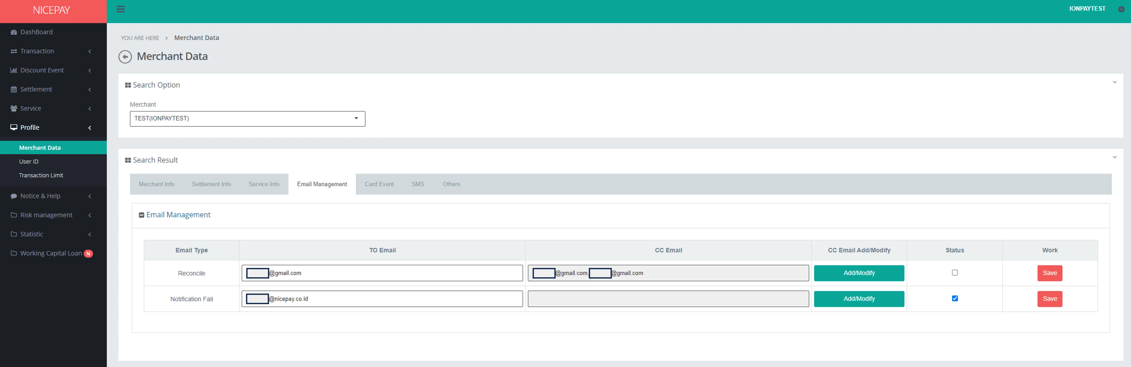 Merchant Data - Email Management 
