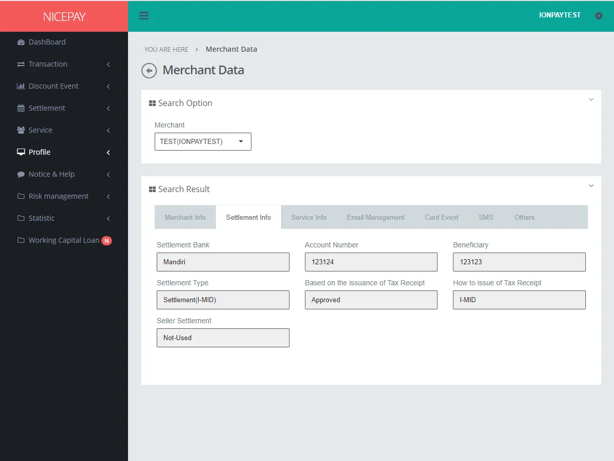 Merchant Data - Settlement Info