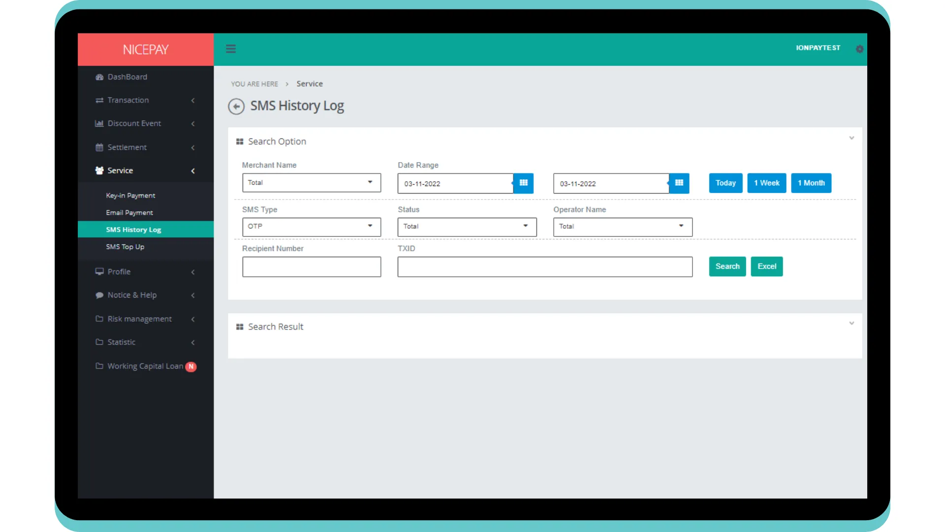 SMS History Log - Search Option