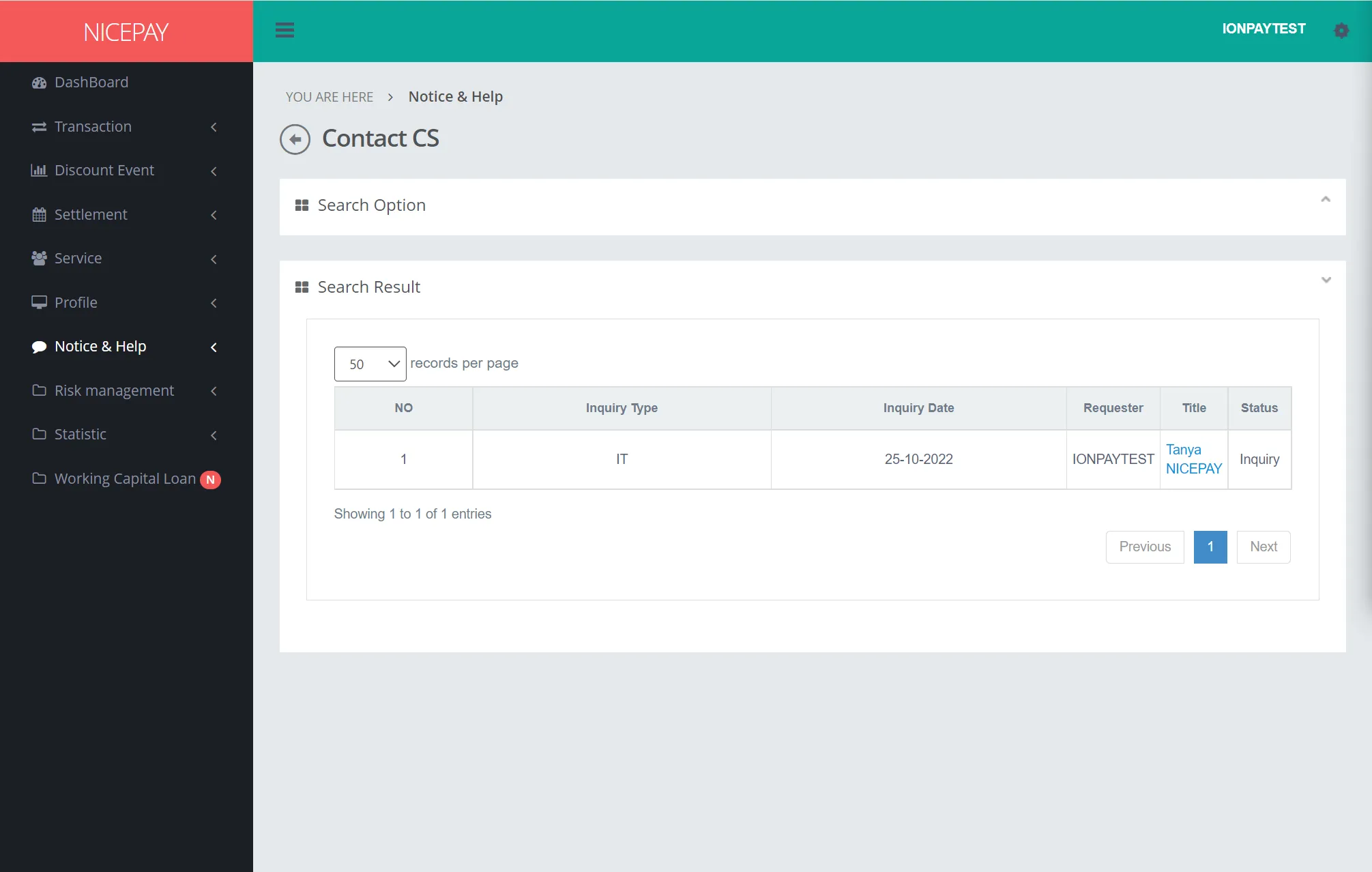 Contact CS - Search Result After Regist