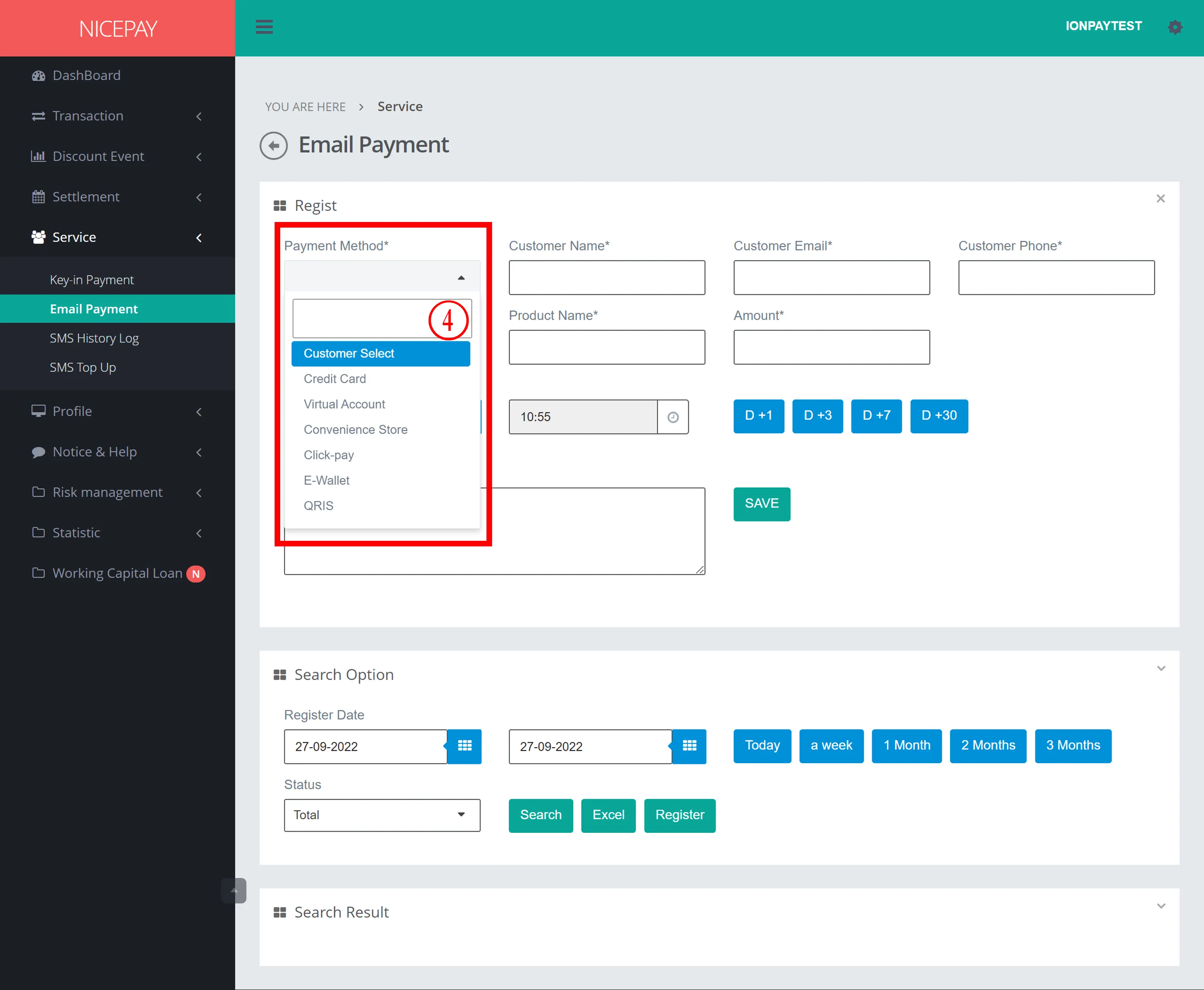 Service > Email Payment > Regist > Payment Method