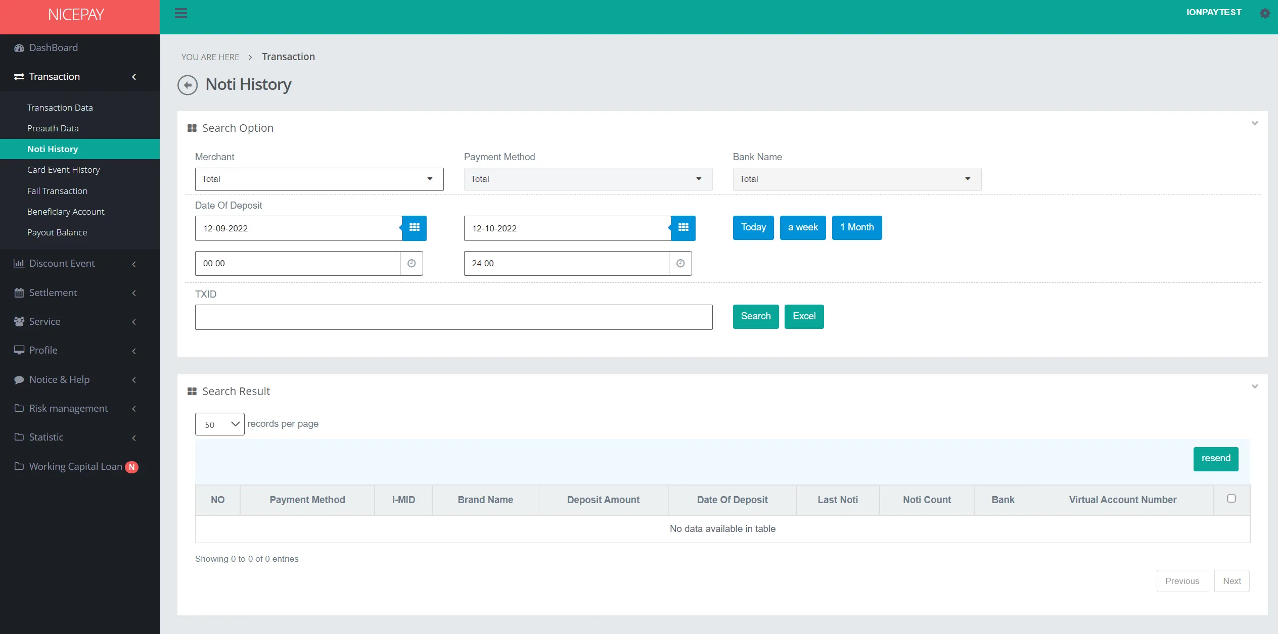 Transaction Data - Noti History - All