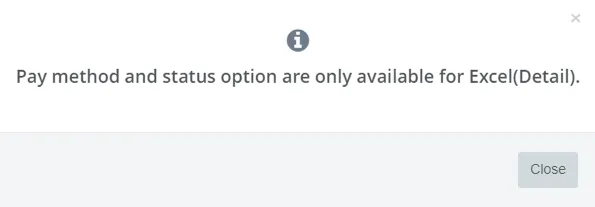 Pop-up ketika akan menampilkan data untuk spesifik metode pembayaran