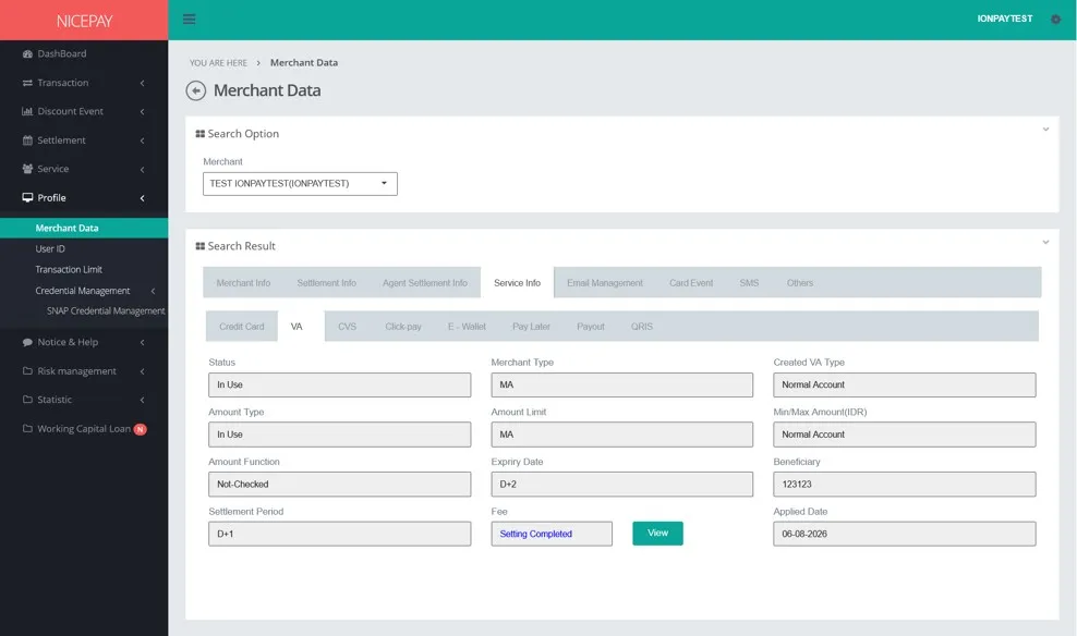 Merchant Data - Service Info - VA Merchant Data - Service Info - VA