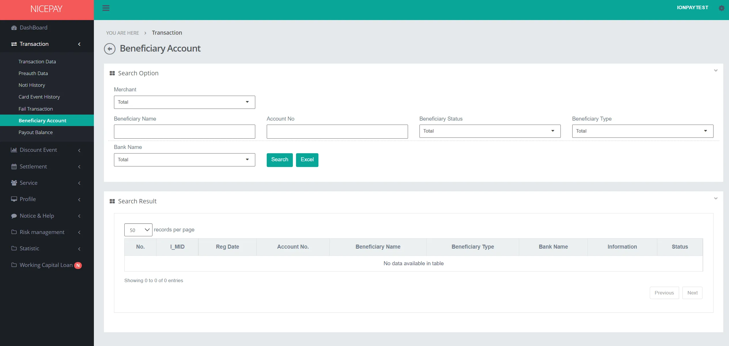 Transaction - Beneficiary Account