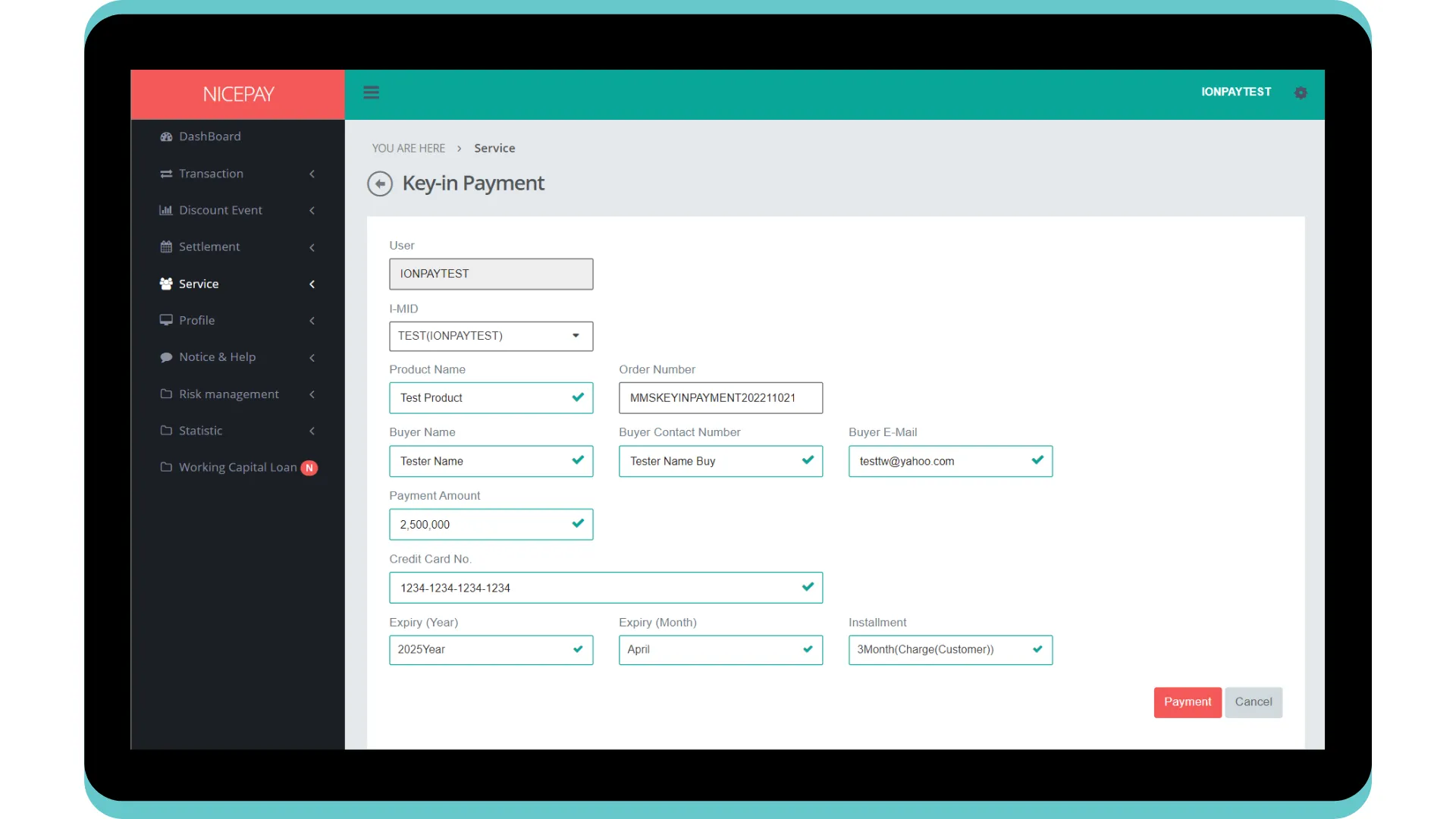 Key-in Payment - Payment Form