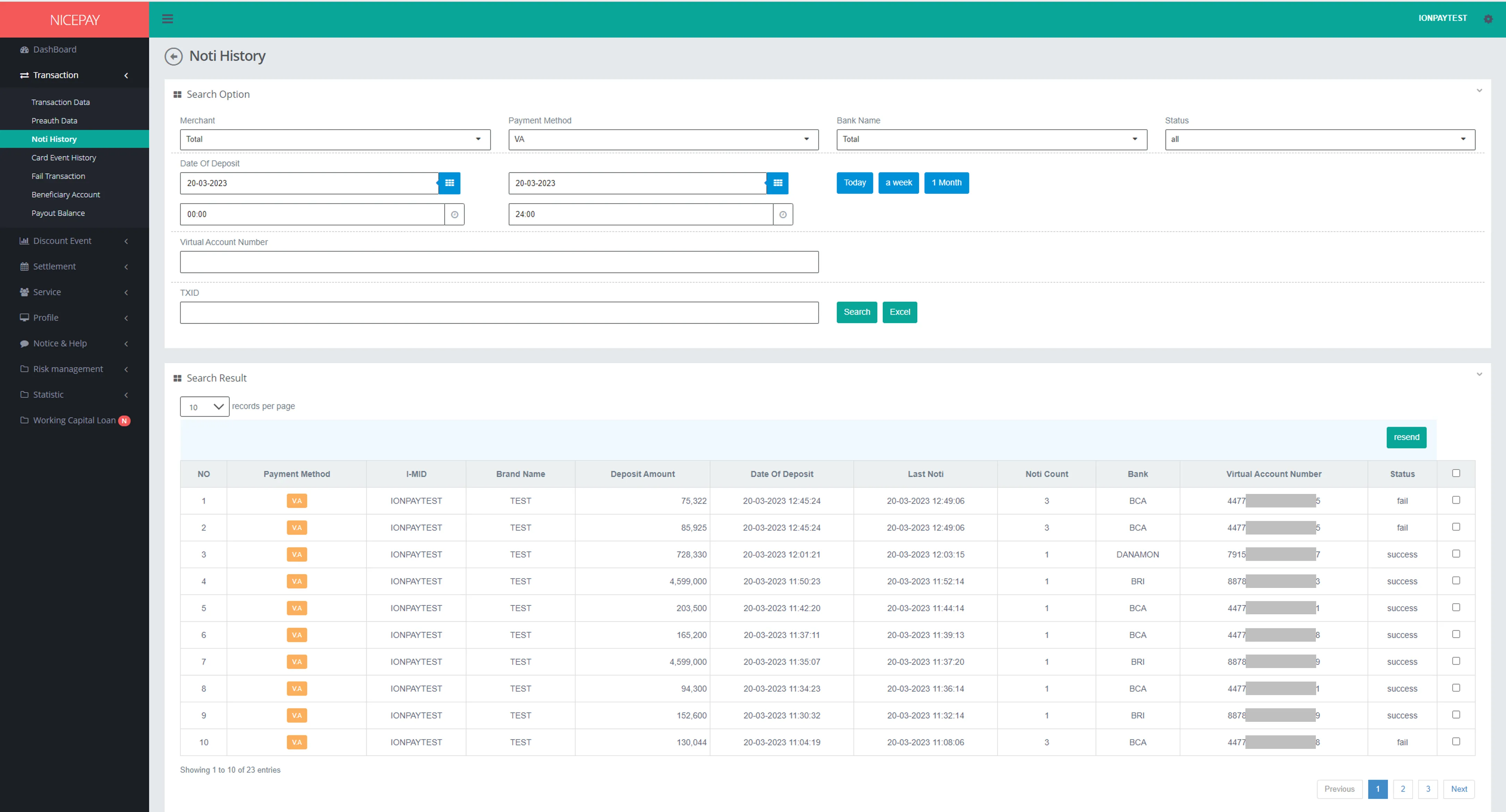 Transaction - Noti History - Virtual Account Transaction - Noti History - Virtual Account