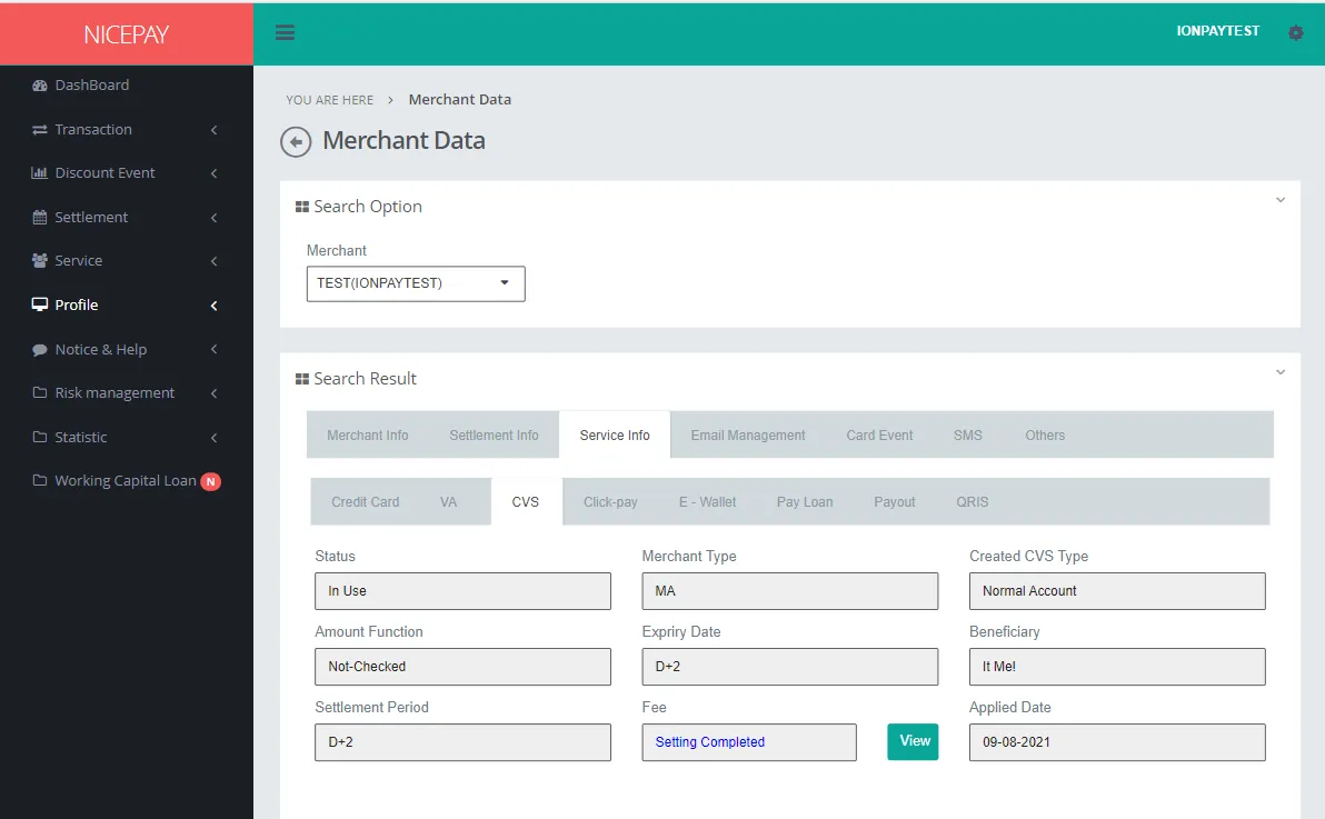 Merchant Data - Service Info - CVS