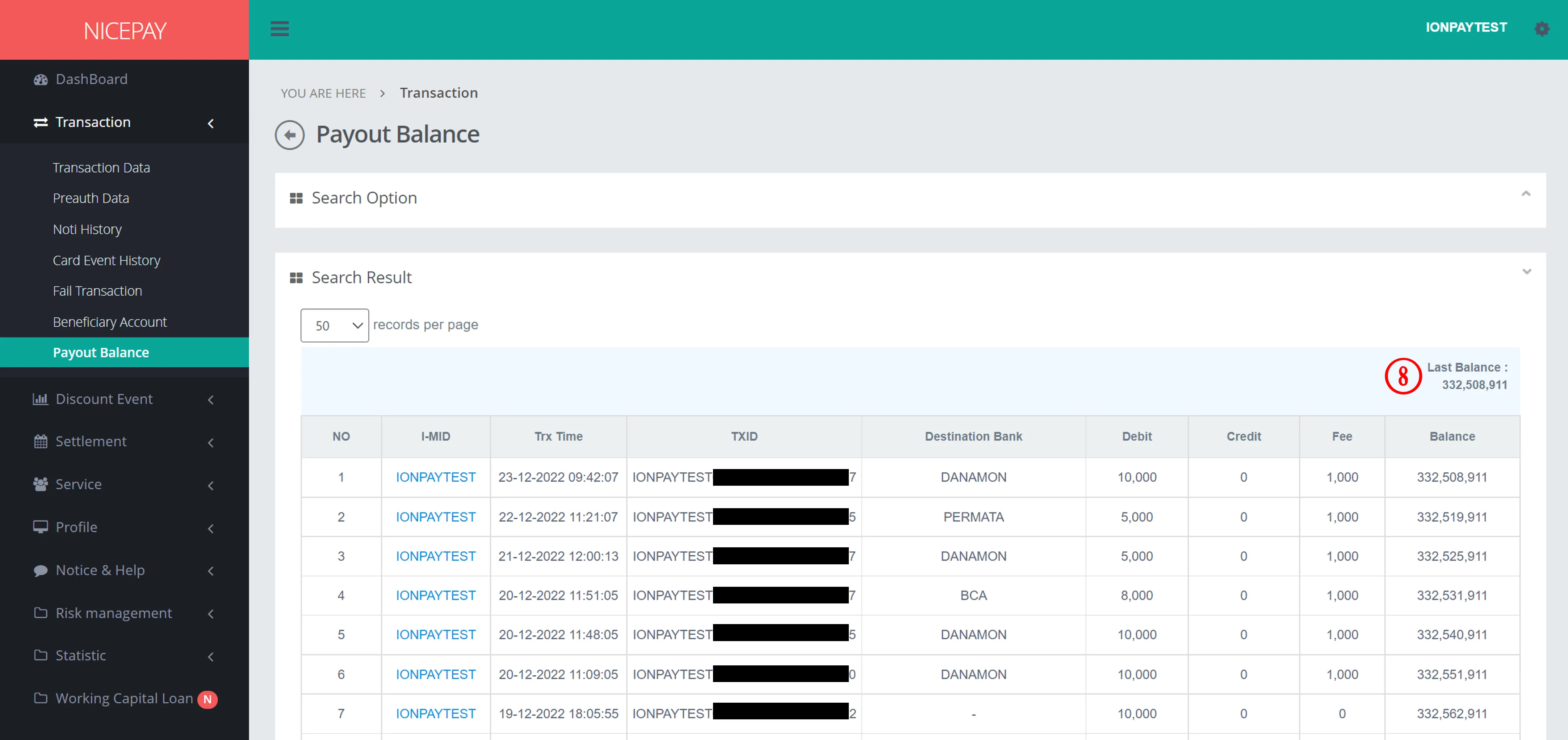Transaction - Payout Balance