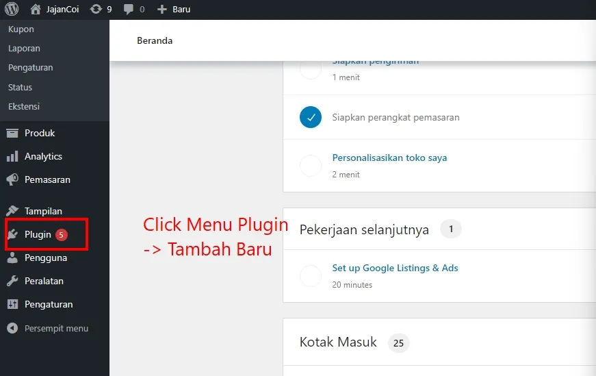 Plugin > Tambah Baru Plugin > Tambah Baru