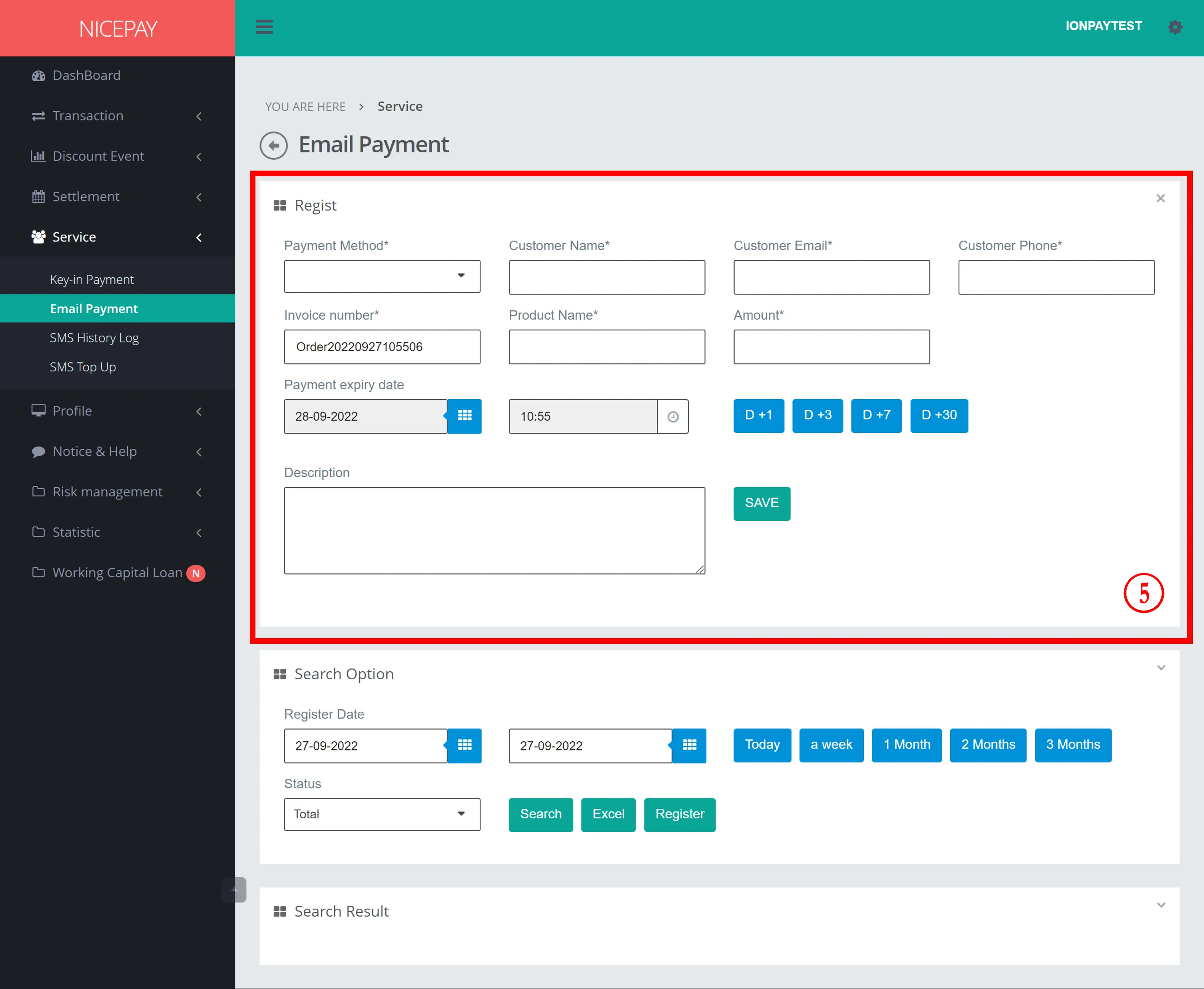 Service > Email Payment > Regist
