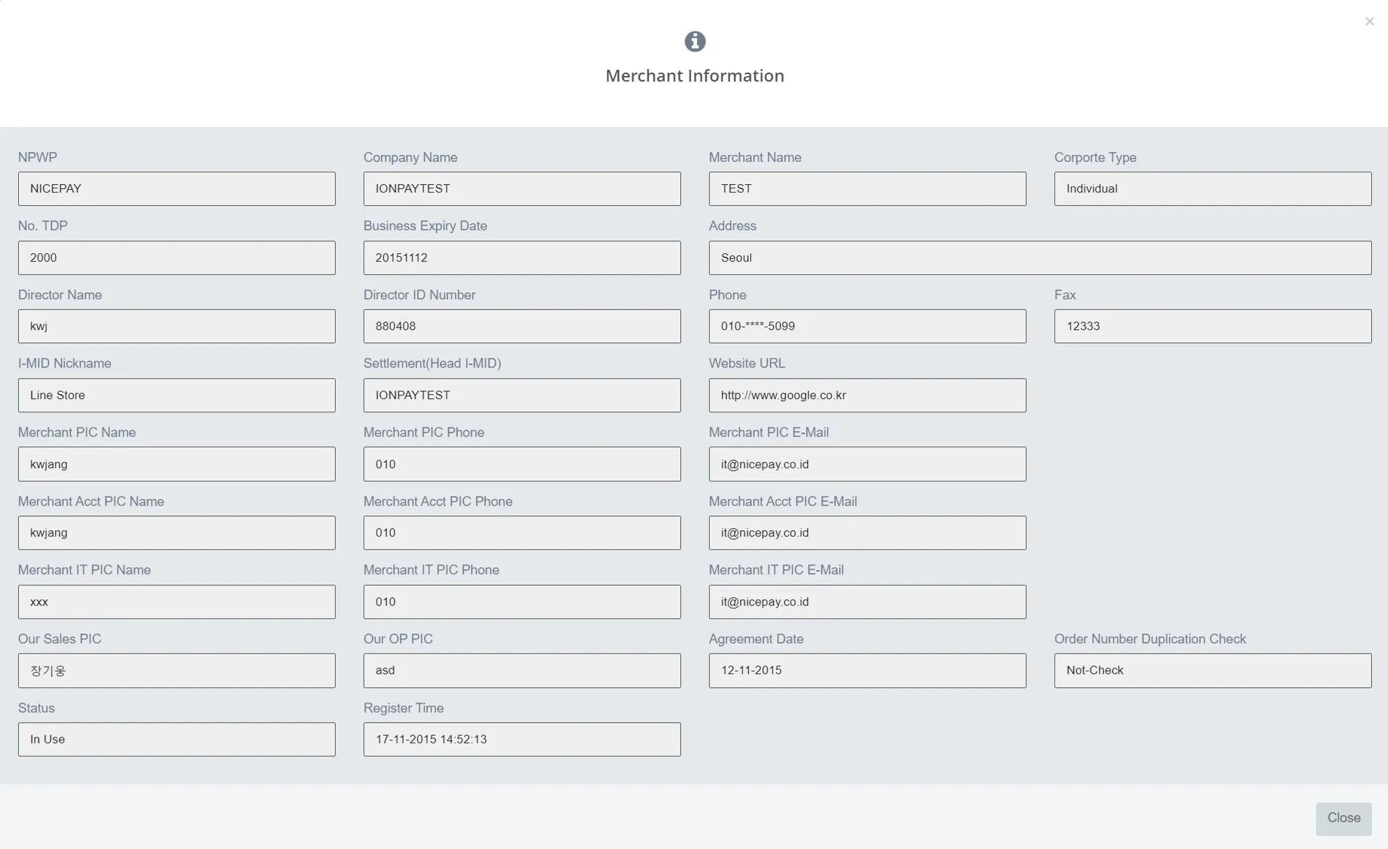 Payout Balance - Search Result - Merchant Detail