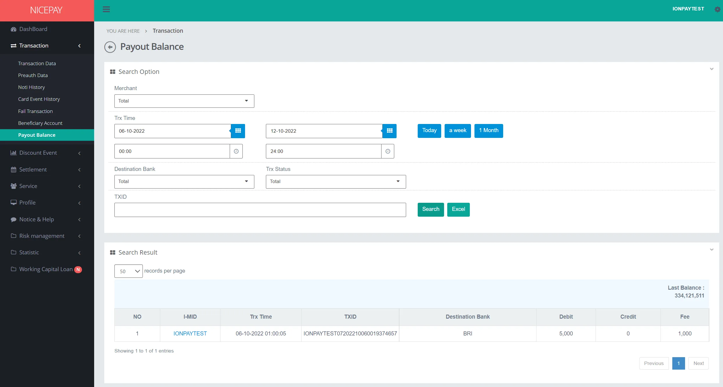 Transaction - Payout Balance