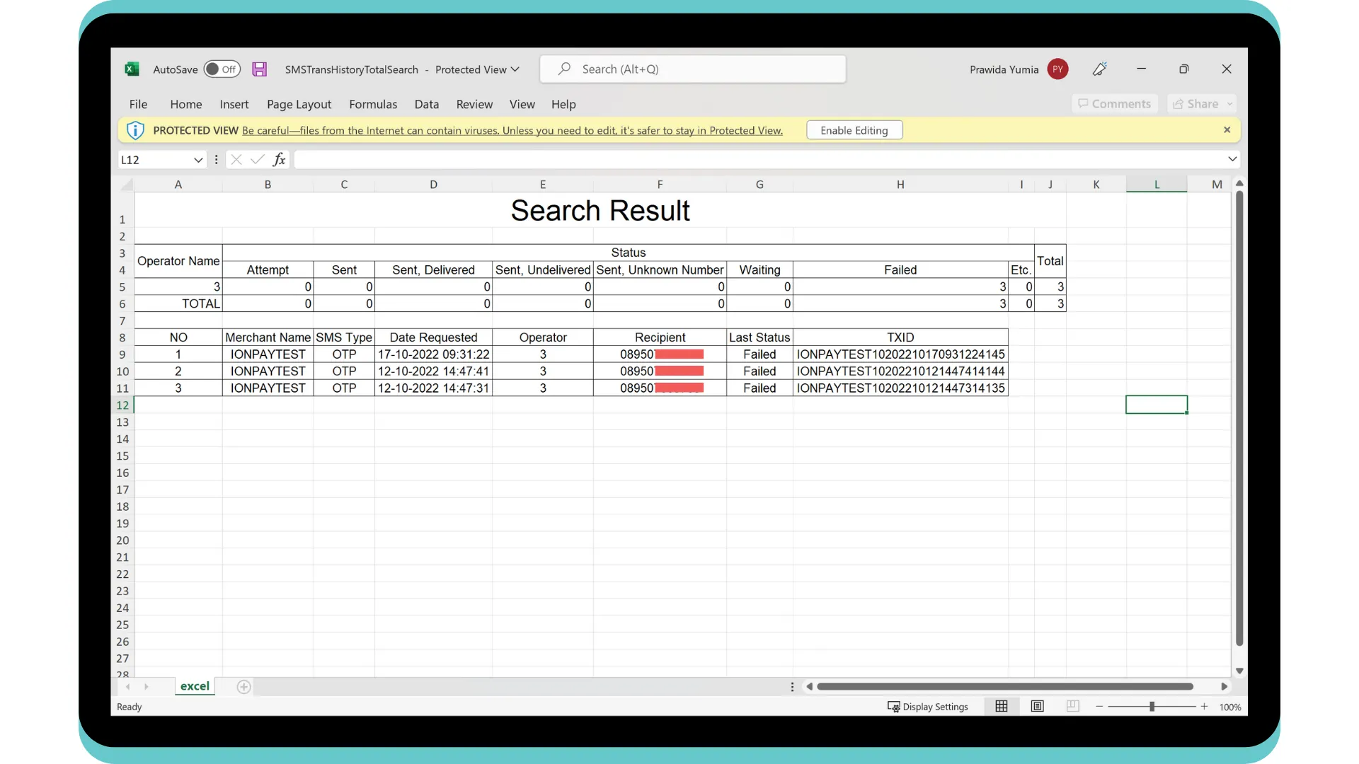 File XLS SMS Log History