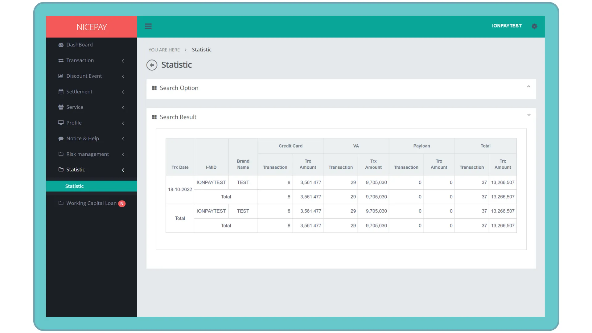 Result Option Statistic Back Office (BO)