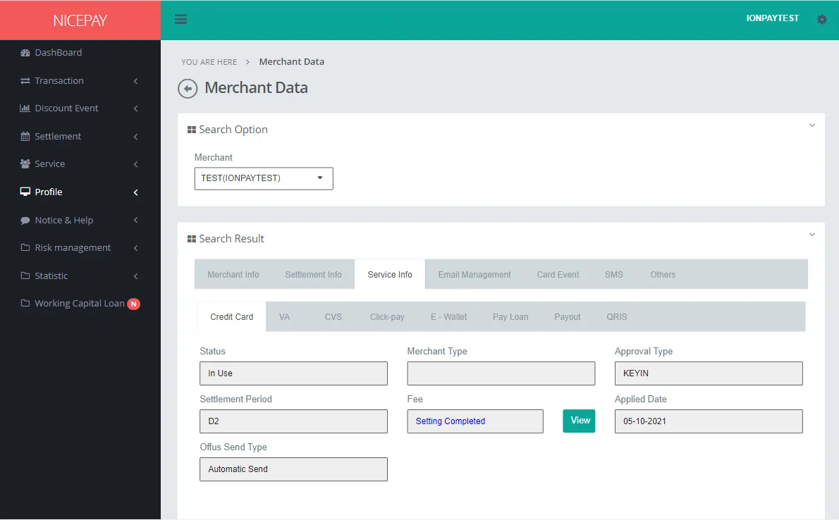 Merchant Data - Service Info