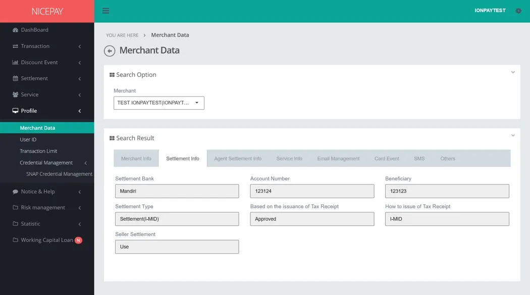 Merchant Data - Settlement Info Merchant Data - Settlement Info