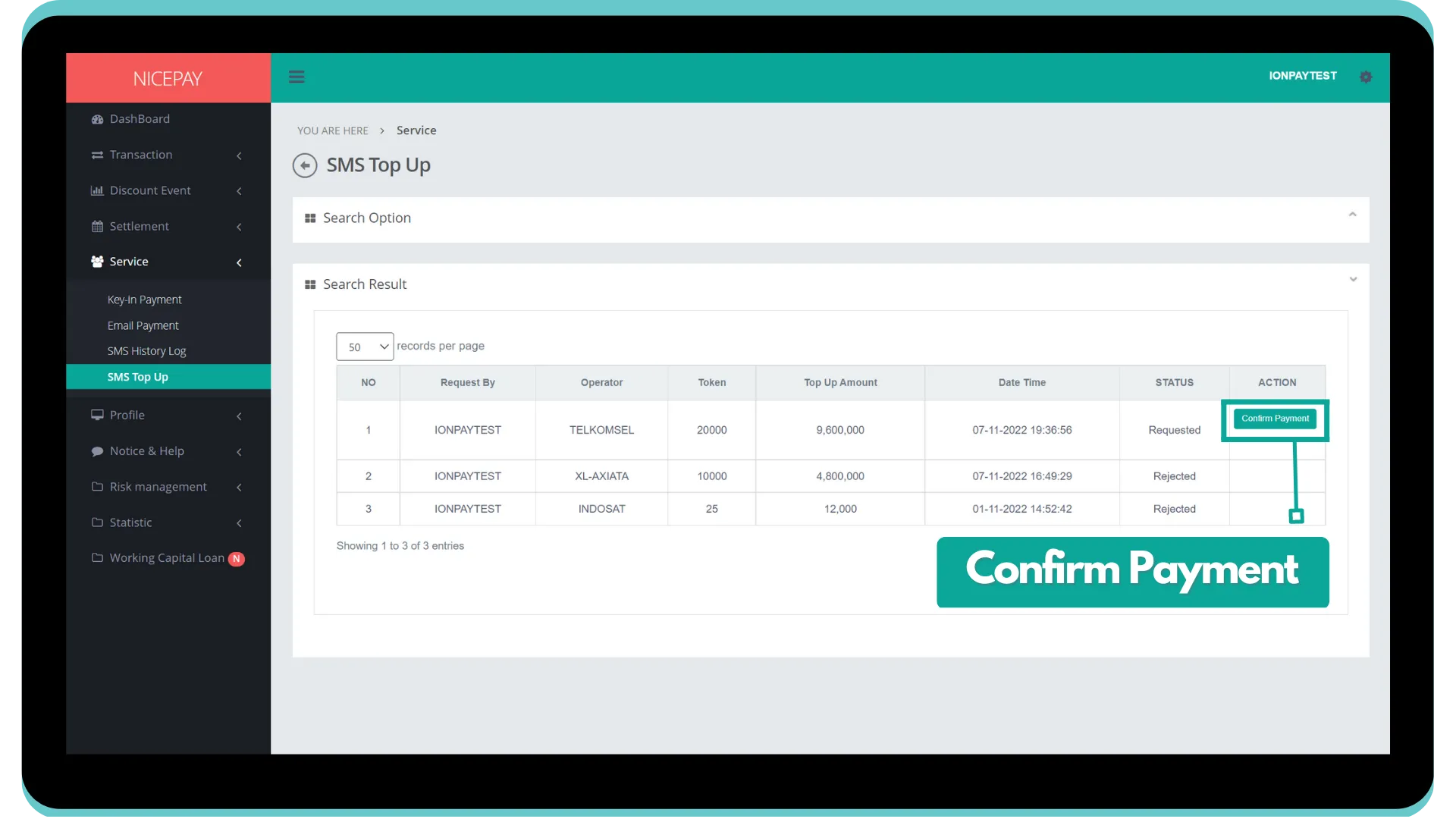 Confirmation Payment SMS Top Up