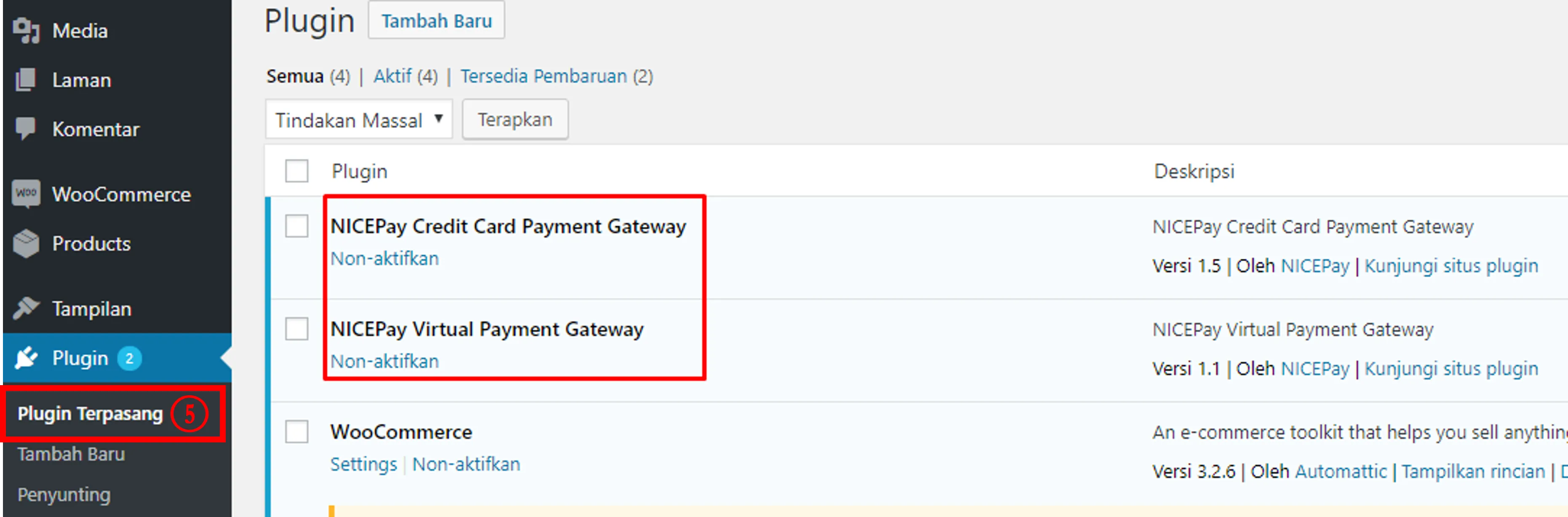 Plugin > Plugin Terpasang Plugin > Plugin Terpasang