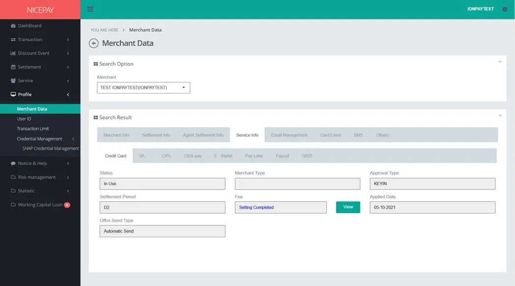 Merchant Data - Service Info Merchant Data - Service Info
