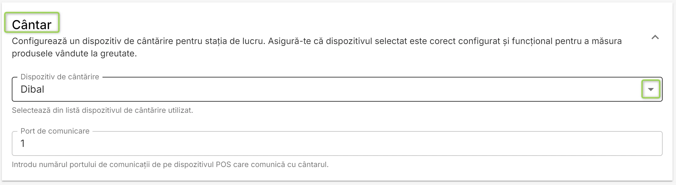 Secțiunea Cântar