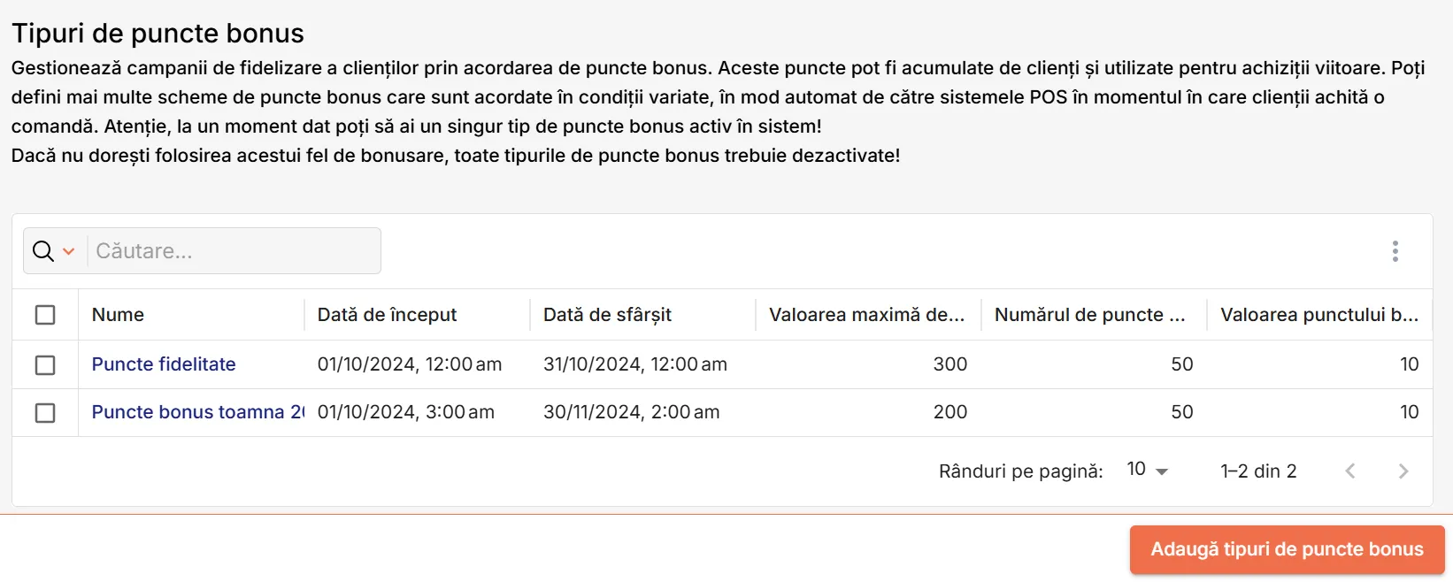 Pagina Tipuri de puncte bonus Pagina Tipuri de puncte bonus