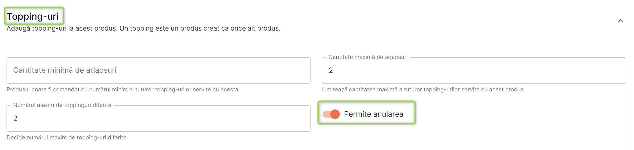 Secțiunea Topping-uri Secțiunea Topping-uri