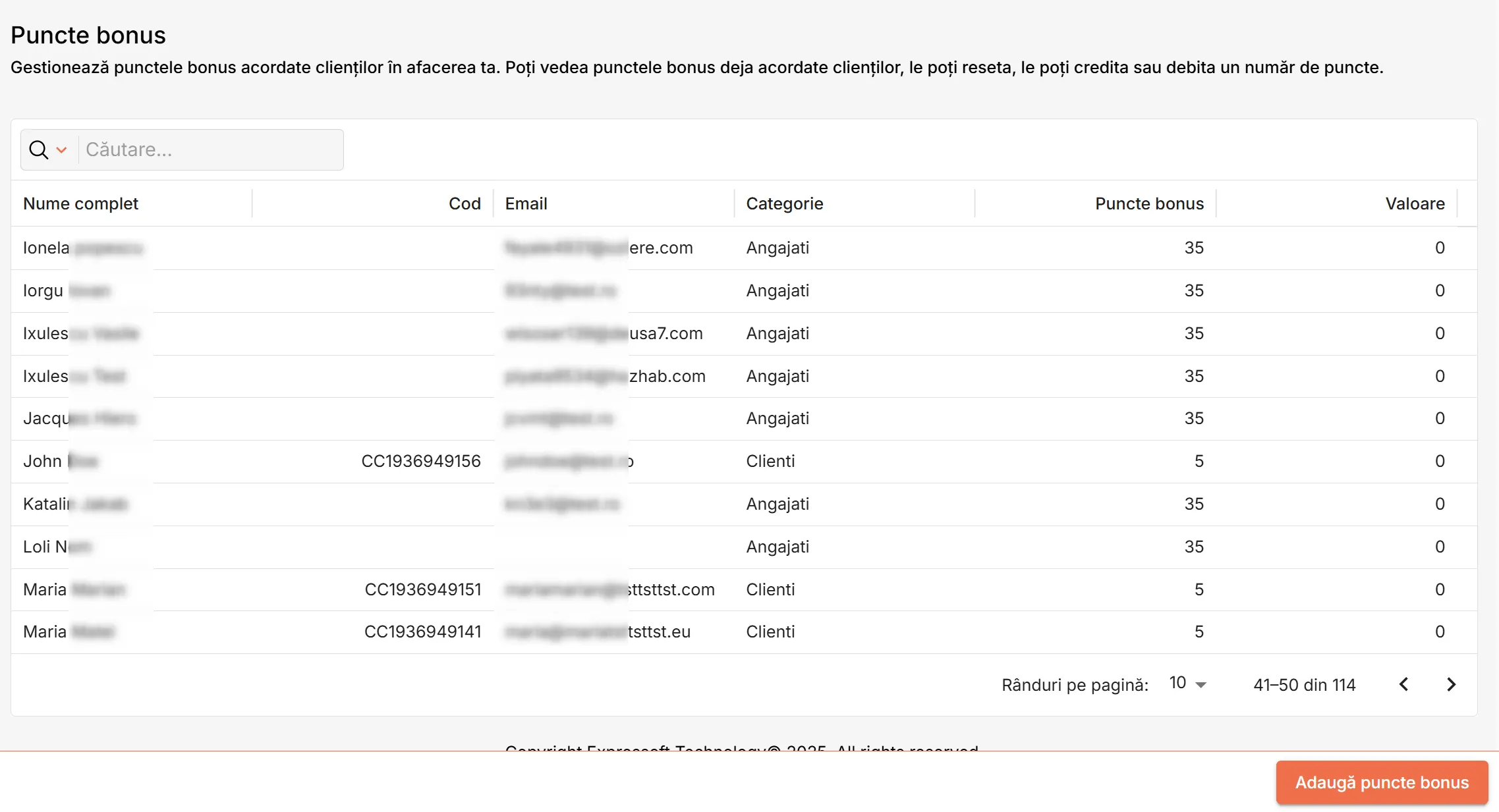 Pagina Puncte bonus