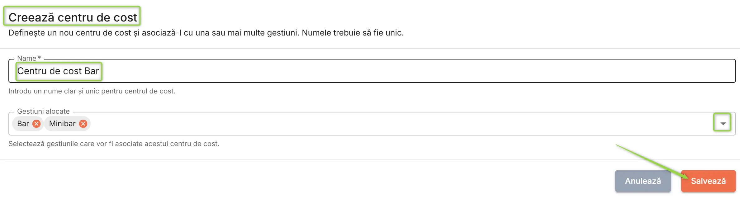Creează centru de cost
