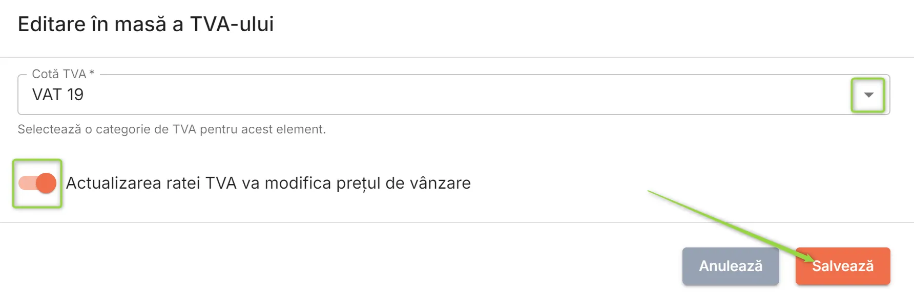Modifică cota de TVA