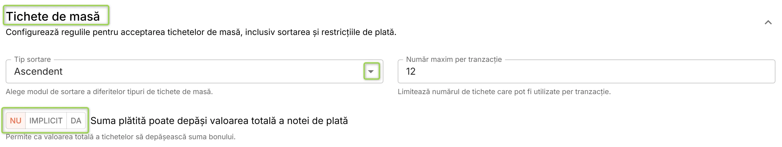 Secțiunea Tichete de masă Secțiunea Tichete de masă