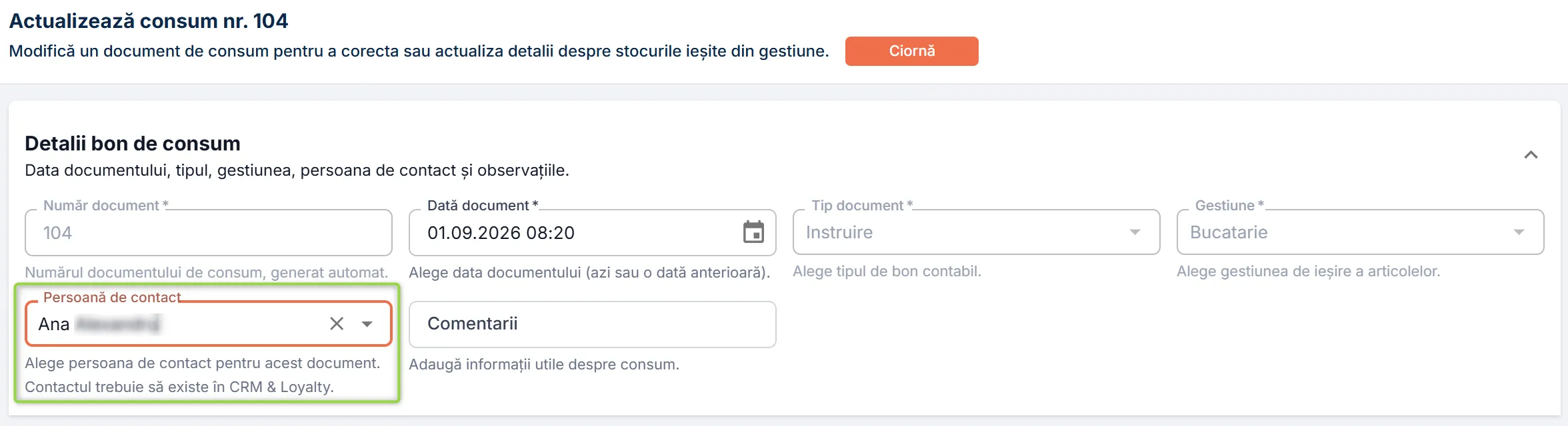 Asociază bonul de consum unui client