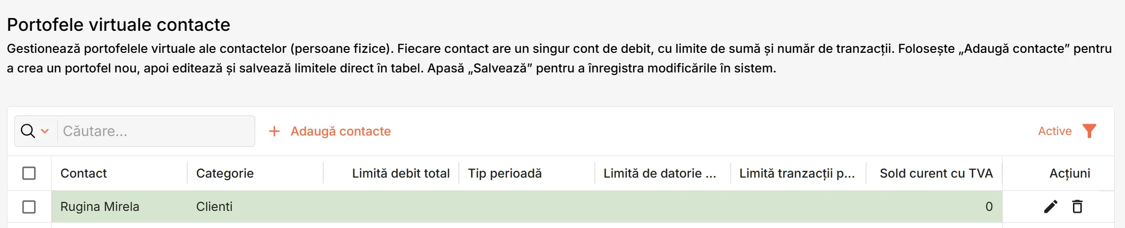 Portofel virtual adăugat pentru contactul selectat Portofel virtual adăugat pentru contactul selectat