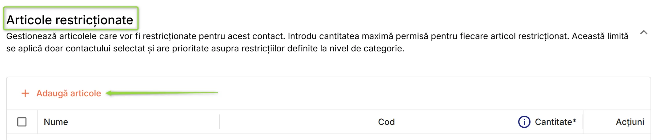 Secțiunea Articole restricționate Secțiunea Articole restricționate