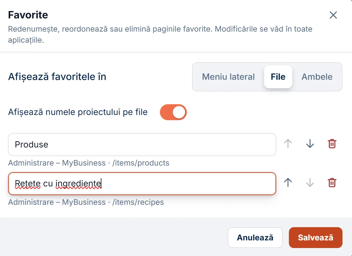 Personalizează afișarea favoritelor