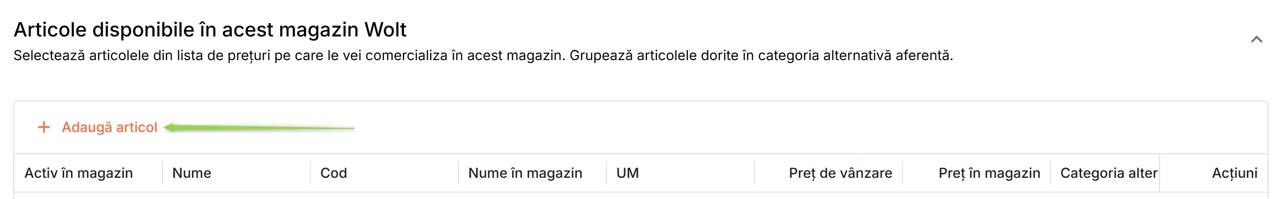 Secțiunea Articole disponibile în acest magazin Wolt Secțiunea Articole disponibile în acest magazin Wolt
