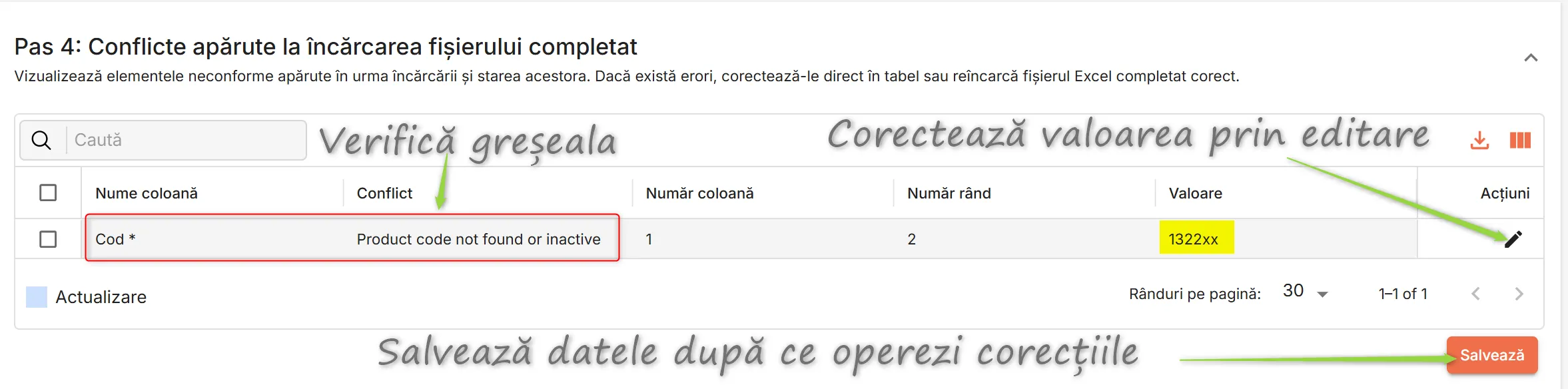 Corectează eventualele conflicte