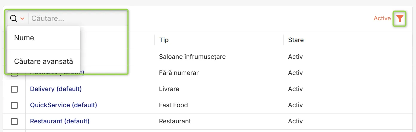 Filtrare și căutare profiluri