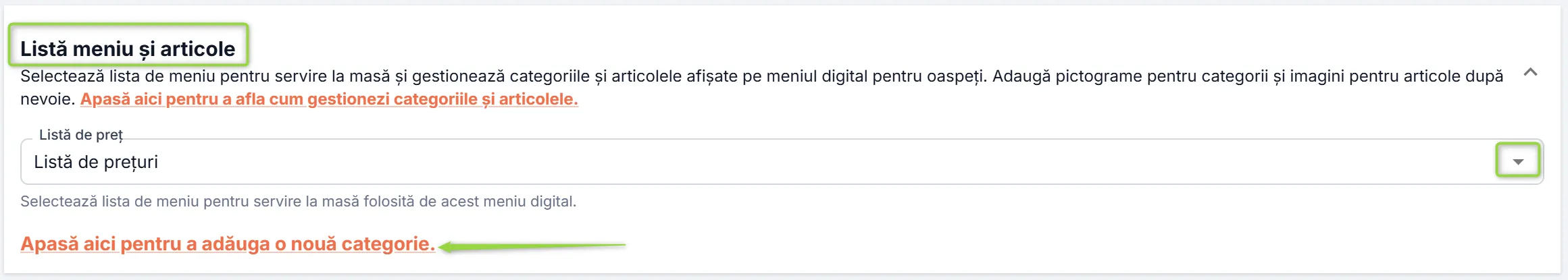 Selectează lista de prețuri