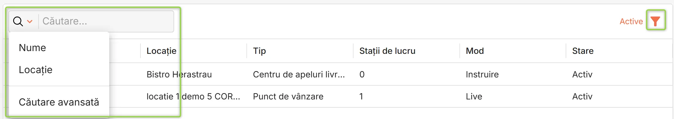Filtrare și căutare grupuri POS