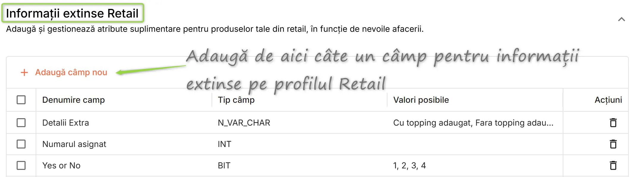 Informații extinse Retail