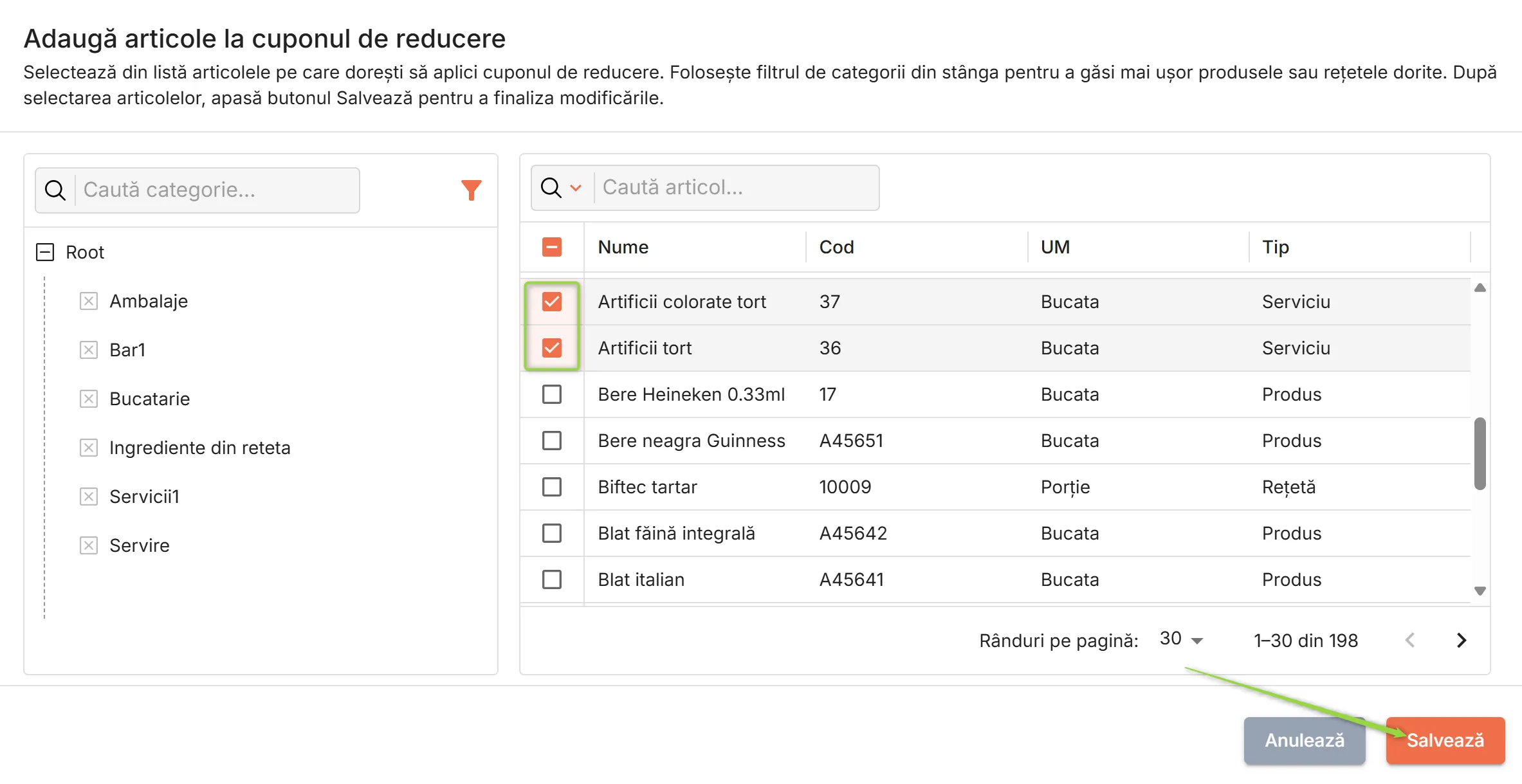 Alege categoriile și articolele din listă Alege categoriile și articolele din listă