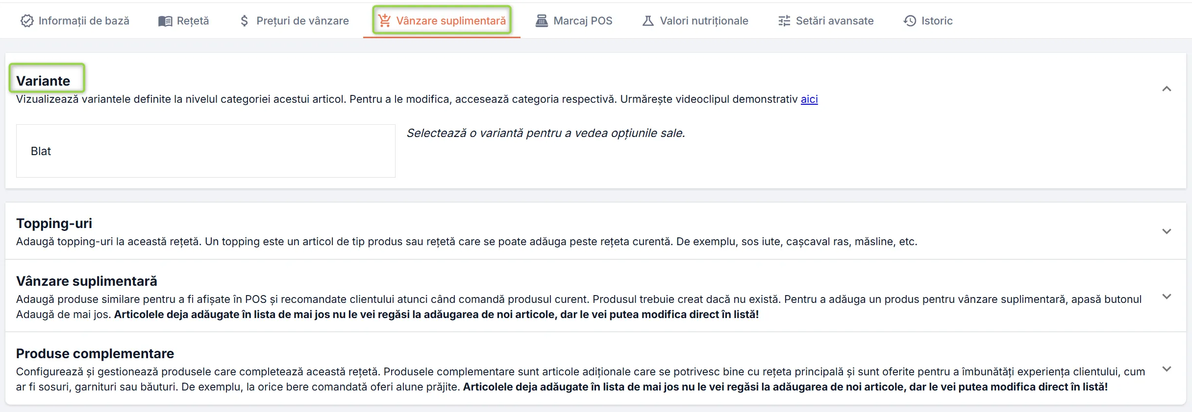 Secțiunea Variante Secțiunea Variante
