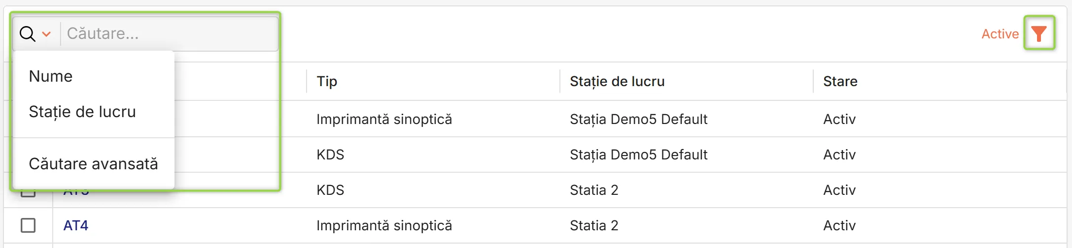 Căutare și filtrare secții Căutare și filtrare secții